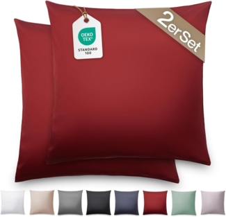 Blumtal Kissenbezüge Premium Mako Satin Kissenbezug, superweich aus 100% Baumwolle, (2 Stück), OEKO-TEX zertifiziert – Glanzoptik & farblich passender Reißverschluss