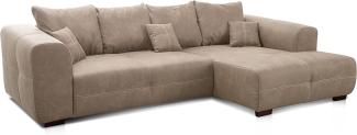 Cavadore Ecksofa Mavericco / XXL Eckcouch Inkl. Rückenkissen und Zierkissen / Longchair rechts / Industrial Style / 285 x 69 x 170 (BxHxT) / Mikrofaser Beige