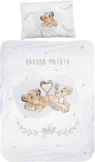 MTOnlinehandel Babybettwäsche König der Löwen 100x135 + 40x60 cm, 100 % Baumwolle Flanell, Biber, 2 teilig, Hakuna Matata Kinderbettwäsche