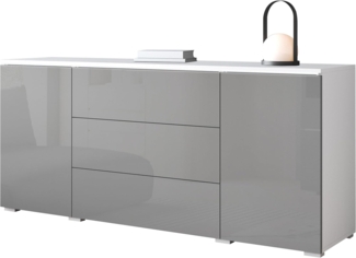 Kommode Doppo 150 (Farbe: Weiß / Grau Hochglanz, mit weißer LED Beleuchtung)