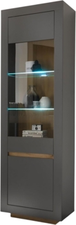 Vitrine Rooky in anthrazit und Eiche Wotan 64 x 206 cm