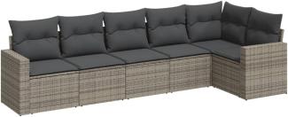 vidaXL 6-tlg. Garten-Sofagarnitur mit Kissen Grau Poly Rattan 3218980