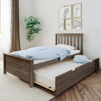 Max & Lily Bett 90x200 cm inklusive Lattenrost, Kinderbett mit ausziehbarem Bett, Funktionsbett Gästebett, Holzbett aus neuseeländischem Kiefernholz, Braun-grau