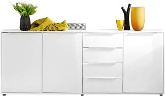 trendteam smart living Kommode Schrank Nala, 204 x 82 x 35 cm Front Hochglanz, Korpus: Weiß Melamin mit viel Stauraum