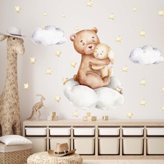 WANDKIND Wandtattoo Kinderzimmer Wandaufkleber / Bär und Hase Arm in Arm / V426, wieder ablösbar