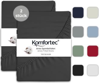 Komfortec 2er Pack Jersey Spannbettlaken 90x200 cm, 100% Baumwolle, Doppelpack Spannbettuch, Anthrazit