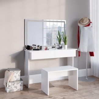 Schminktisch Azur Weiß 120 cm mit LED Spiegel und Bank Vicco