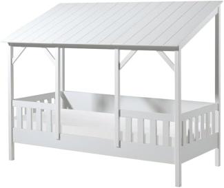 Hausbett inkl. Rolllattenrost, Liegefläche 90 x 200 cm, Ausf. weiß teilmassiv Dach in Weiß