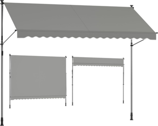SONGMICS Klemmmarkise, Balkonmarkise, höhenverstellbar, mit Handkurbel, Sonnenschutz, für Balkon, Terrasse, Garten, 350x120 cm, grau GSA352G01