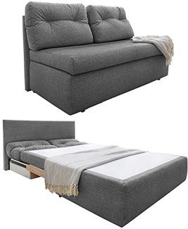 Schlafsofa 136 cm praktische Couch mit Funktion Bettkasten Gästebett in Grau