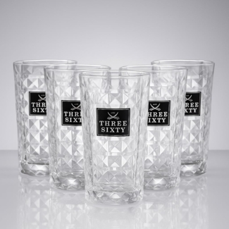 Three Sixty Vodka Longdrinkgläser 6er Set – 0,3 L geeicht | Diamond-Cut Design, Premium Cocktail- & Bar-Gläser
