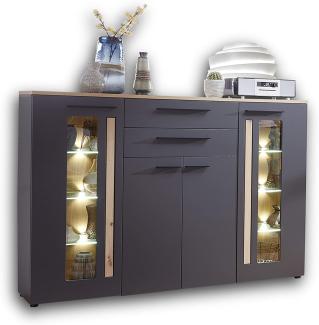 Highboard mit LED 'LOFT-TWO' Graphit Laminat Artisan Eiche