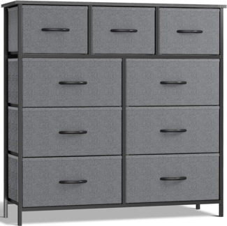 SURFOU Kommode mit Schubladen, Sideboard mit 9 Stoffschubladen, Grau, Schrank Schlafzimmer aus Metallregal und Holzwerkstoff, Komode Möbel für Wohnzimmer, Schlafzimmer, Flure, Eingänge, Kindergärten