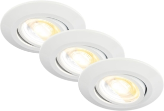 BRILONER - 3er Set LED Einbaustrahler 230V Gehäuse 50% recycelt, Schwenkbar, Ra90, Farbtemperaturwechsel, LED Spot, flach, Deckenspots, Einbauleuchten, 68mm Lochmass, 90x24 mm (DxH), Weiß