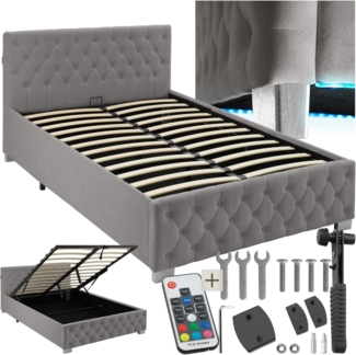 tectake Polsterbett Sedona (Komplettset, mit LED-Leisten & Stauraum), in Samtoptik mit Steppmuster