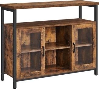 Vasagle 'LSC095B01' Sideboard mit 2 Glastüren und offener Ablage, vintagebraun-schwarz, 100 x 35 x 80 cm