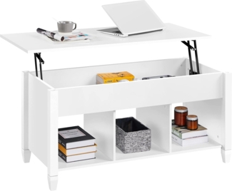 Yaheetech Couchtisch höhenverstellbar Kaffeetisch mit Hebeplatte Hubtisch versteckter Stauraum Beistelltisch aus Holz Sofatisch für Wohnzimmer Weiß