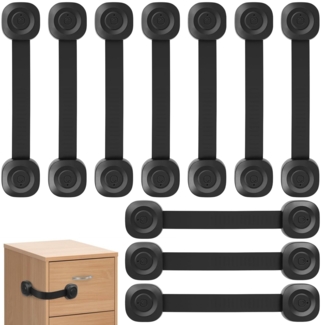 ECHOCUBE Kindersicherungen, Babysichere Schrankgurtschlösser mit Klebstoff, 10 Stück, verstellbare Babysicherungen für Schränke, Kühlschränke, Toiletten, Mülleimer (schwarz)