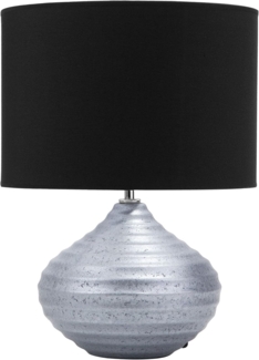 'Kuban' Tischlampe Silber Keramik 42 cm Stoffschirm Schwarz Vasenform Kabel mit Schalter Modernes Design