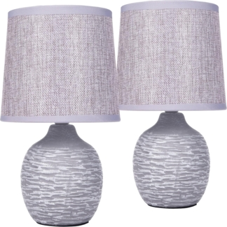 BRUBAKER Tischleuchte Designer Nachttischlampe Grau, Tischlampe, Ohne Leuchtmittel, Deko Nachttischlampen mit Keramikfuß - Modern - 1x oder 2er Set