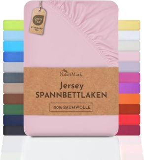NatureMark Jersey Spannbettlaken, Spannbetttuch 100% Baumwolle in vielen Größen und Farben MARKENQUALITÄT ÖKOTEX Standard 100 | 200x220 cm +40 Steg - rosa