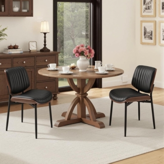 COLAMY Esszimmerstuhl 2er Set, Esszimmer- und Küchenstühle, Gepolsterte Stühle im Mid-Century-Modern-Stil mit Walnuss-Bugholz und Metallbeinen,Schwarz