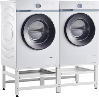 Waschmaschinen-Sockel 2-fach Bothel mit Ablagen 150 kg Weiß [en. casa]
