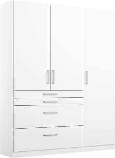 Rauch Möbel Harburg Schrank Kleiderschrank Drehtürenschrank Weiß 3-türig mit 4 Schubladen inklusive Zubehörpaket Basic 3 Einlegeböden, 1 Kleiderstange BxHxT 136x197x54 cm