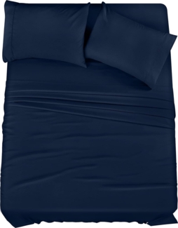 Utopia Bedding Bettwäsche-Set für King-Size-Bett, 4-teilig, gebürstete Mikrofaser, schrumpft und lichtbeständig, pflegeleicht (King-Size-Bett, Marineblau)