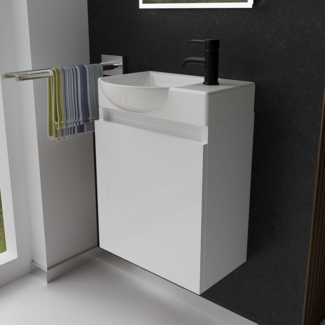 Alpenberger Badmöbel-Set Gäste WC Waschbecken mit Unterschrank - Hängeschrank Vormontiert, (2 teilig WC Schrank Schmal - Waschtischschrank, Waschtisch Komplettset - Badmöbel Gäste WC), Mini Waschbecken Gäste WC - Unterschrank Bad Weiß