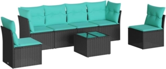 vidaXL 7-tlg. Garten-Sofagarnitur mit Kissen Schwarz Poly Rattan 3217377