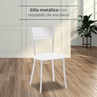 ASTIMESA 2 Metallstühle mit Leiterlehne und gepolstertem Sitz – schwarzes Gestell – Sitz aus weißem Kunstleder