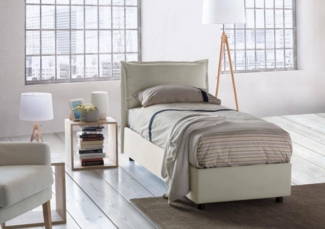 Talamo Italia - Zusanne Einzelbett, Bettkasten mit Stoffbezug, 100 % Made in Italy, Öffnung vorne, geeignet für Matratze 90x190 cm, Beige