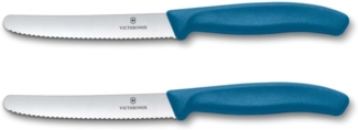 Victorinox Swiss Classic, Frühstücksmesser, Brötchenmesser Set 2teilig, Scharfe Klinge, Wellenschliff, 11 cm, Rostfreier Stahl, Blau