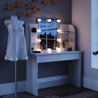 Vicco Schminktisch Weiß 108 cm + LED und Hocker, Charlotte