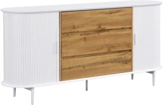 Vente-unique - Sideboard mit 2 Schiebetüren & 3 Schubladen - MDF - Weiß & Holzfarben - VELURANI