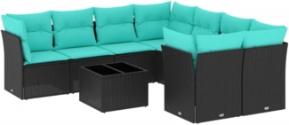 vidaXL 9-tlg. Garten-Sofagarnitur mit Kissen Schwarz Poly Rattan 3217317