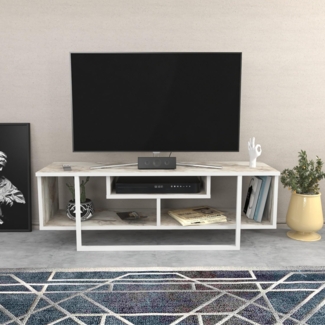 Hanah Home Stylish White TV Stand, 120 x 35.2 x 40.2 cm | 100% Melamine Coated Particle Board, 18 mm Thick | Modern Design for Living Room & Entertainment Spaces