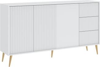 Oggi Celbi Modernes Weißes Sideboard mit 3 Türen und Schubladen 178 x 98 x 40 cm laminierter Platte 16mm Dicke 3 Fächer