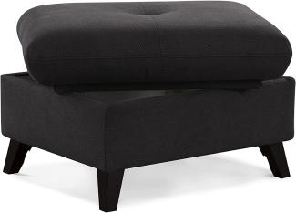 CAVADORE Polsterhocker Grönland / Skandinavischer Stauraum-Hocker als Beistellhocker oder Fußhocker / 76 x 47 x 63 / Flachgewebe, Schwarz