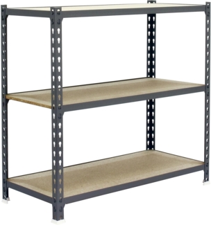 Simonrack Schwerlastregal, Lagerregal, 90x100x30 cm, Metallregal, Kellerregal, Biegestelle 150 kg, 3 Holzfachböden, Grau/Holz - Maderclick