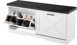 VEVOR Schuhregalbank Schuhbank (1000 x 305 x 475 mm), Eingangsbank mit Klappschubladen & Kissen & Türen, Schuhregal (200 kg belastbar), für Haustür Flur Wohnzimmer Schlafzimmer Schwarz Weiß