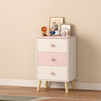Kinderkommode Sandnes mit 3 Schubladen 62x38x30 cm Weiß/Rosa [en. casa]