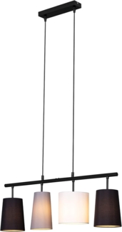 BRILONER - Pendelleuchte mit Lampenschirm aus Stoff, E27 Fassung, max. 40 Watt, Hängeleuchte, Hängelampe Esstisch, Esszimmerlampe hängend, Wohnzimmerlampe, Küchenlampe, 74x120 cm, Grau, Weiß, Schwarz