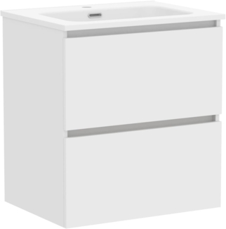 Baikal Badmöbel Klay, montiert, 2 Schubladen mit Waschbecken, Badezimmerschrank, Keramikwaschbecken, 60 cm, Weiß