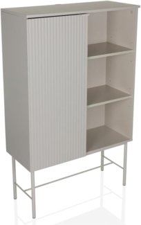 hjh LIVING Highboard mit 3 offenen Fächern, 1 Türe SIO 82x35x130 cm, Schrank Regal pflegeleicht, Soft-Close, Metallfüße, Hellgrau