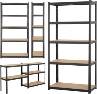 Yaheetech Lagerregal XL Kellerregal Werkstattregal Regal verzinkt belastbar bis 875kg, Größe: 180 x 90 x 40 cm, Keller, Schwarz