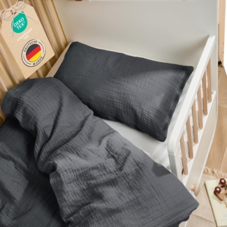 Laleni Kinderbettwäsche 100x135 cm aus Baumwolle - Musselin Bettwäsche Kinder 100x135 cm + Kissenbezug 40x60 cm - Oeko-TEX zert. Musselin Bettwäsche Baby - Musselin Bettwäsche 100x135 Anthrazit
