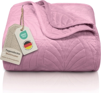 Gräfenstayn Tagesdecke Premium - Bettüberwurf mit Steppung & Blatt-Design, Warme Premium Tagesdecke