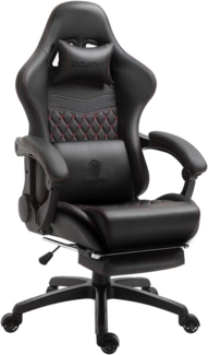 Dowinx Gaming Stuhl Bürostuhl Ergonomischer PC-Stuhl mit Massage Lendenwirbelstütze, Racing Stil PU Leder Hohe Rückenlehne Verstellbarer Drehsessel mit Fußstütze (Schwarz & Rot)